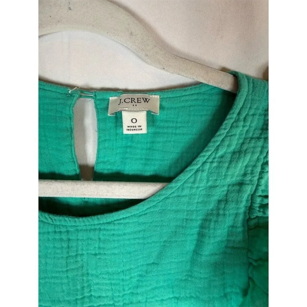 J.Crew Dress Womens Size 0 Green Tiered Knee Length Ruffle Cap Sleeve Casual